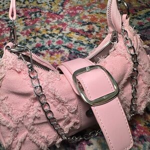 SHEIN Pink Textured Shoulder Bag with Chain Detail